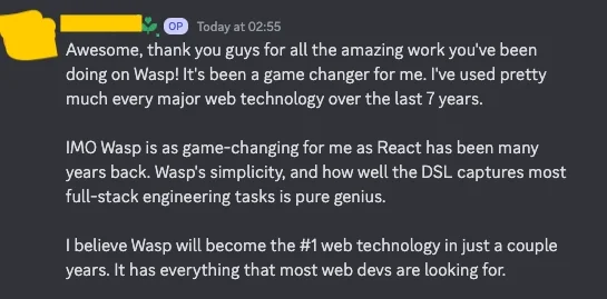 Developer testimonials about Wasp